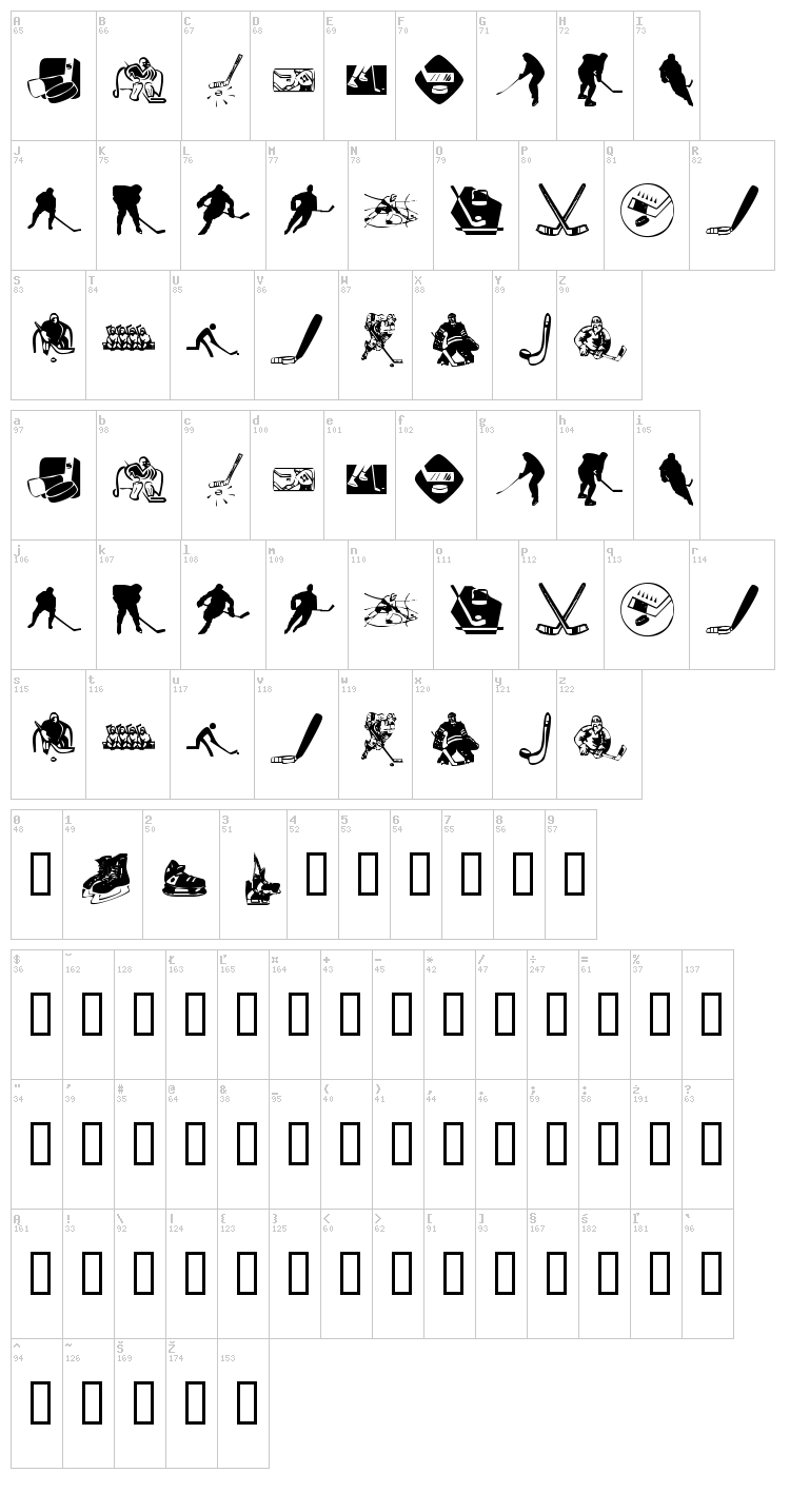 KR Hockey Dings font map